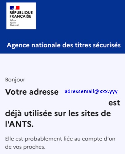 Message d'erreur en cas de conflit d'email