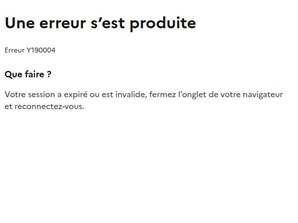 Page d'erreur sans lien ni bouton